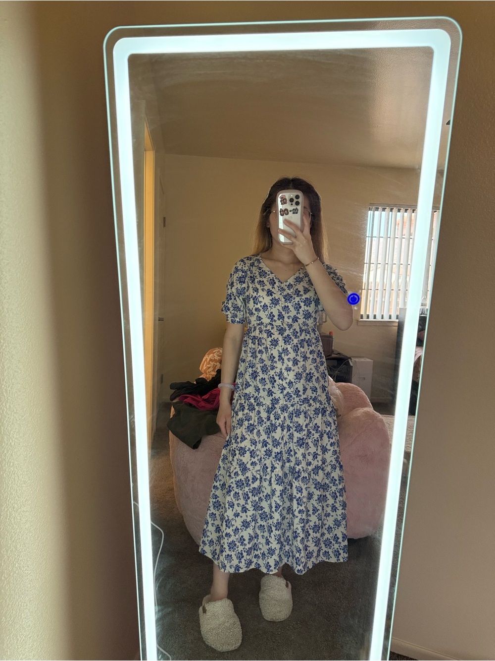 Floral V-Neck Maxi Dress in Blue